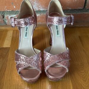 Miu Miu Rose Glitter Platform Heels